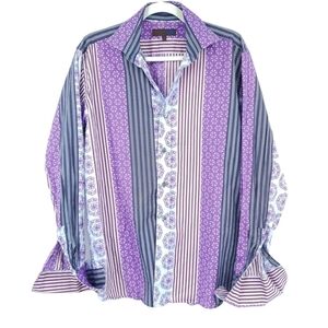 Ted Baker London Purple Striped Mixed‎ Print Collared Button Up Shirt Men's 42